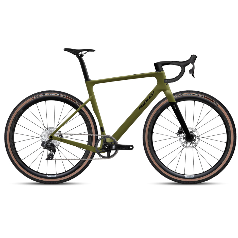 Ridley E-ASTR Rival XPLR AXS 1x13 Carbon Light E-Gravel Bike – Crocodile Green / Matte Carbon